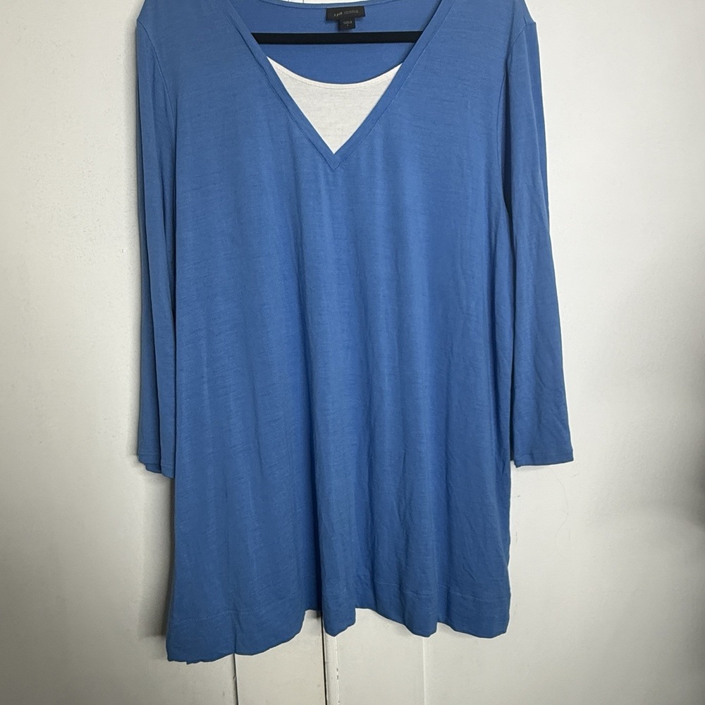 J. Jill Wearever Collection Faux Layered Tunic Top Women's Size L Blue Stretch